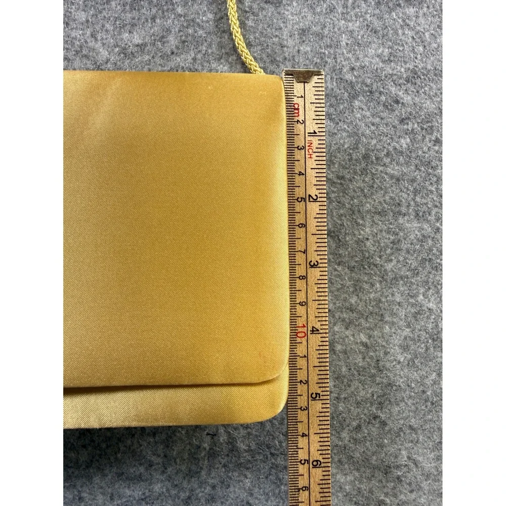 Unbranded Satin Evening Clutch Bag Womens OS Gold Yellow Braided Strap Mirror